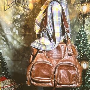 👜 Ruhl No 925 Leather Tote Bag - Cognac Brown with Heavy Metal Rings